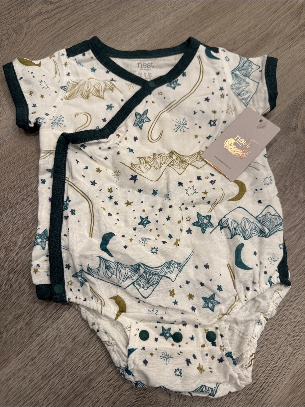 Nest Designs Teal & Gold Starry Sky Baby One-Piece